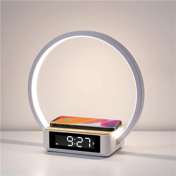 Bedside Lamp, Touch Table Lamp with Wireless Charger, Nightstand Lamp with Clock